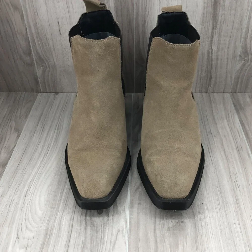 Zara Ankle Boots Womens EU 39 Tan Suede Slip On Chelsea Booties